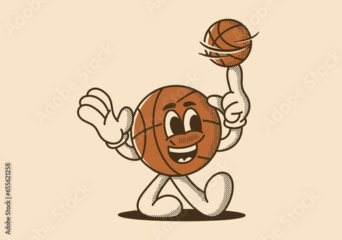 Foto Mascot character illustration of walking basketball spin the ball