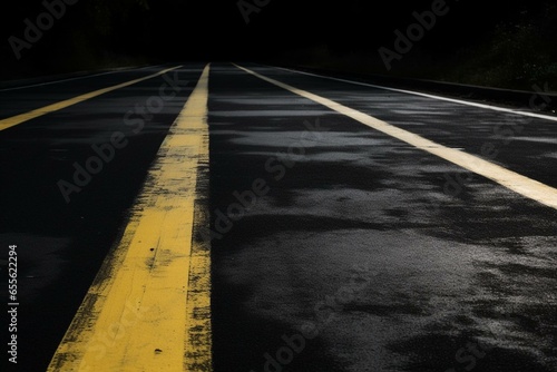 aged black roadway with caution stripes. Generative AI