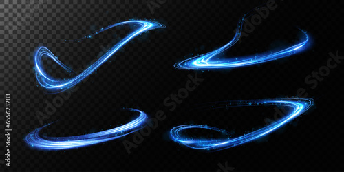 Abstract light lines of speed movement, blue colors. Light everyday glowing effect. semicircular wave, light trail curve swirl, optical fiber incandescent png. EPS10 © andreu1990