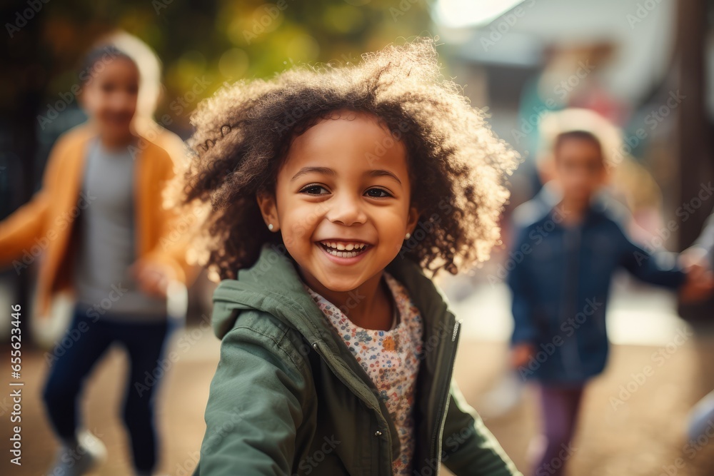Children of different ethnicities playing together in a playground - Universal innocence - AI Generated Children of different ethnicities playing together in a playground - Universal innocence - AI Generated
