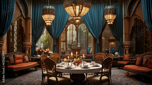 Luxury Arabic Dining Room with Luxurious Ornament and Luxurious Silk