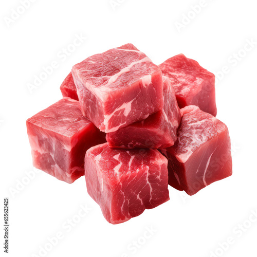 meat beef cubes isolated on transparent or white background