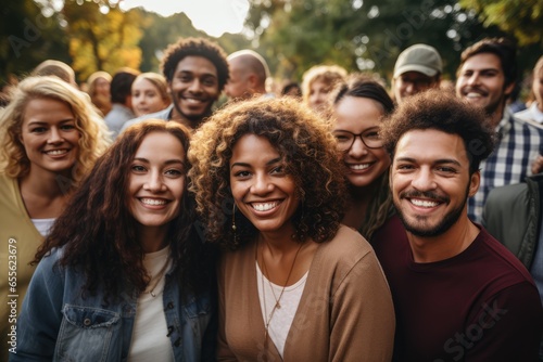 Group of diverse people gathered in a park celebrating a festival - Unity in diversity - AI Generated