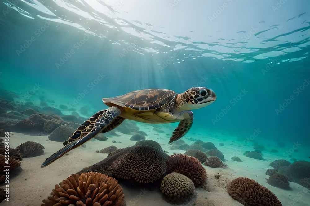 Obraz premium green sea turtle swimming