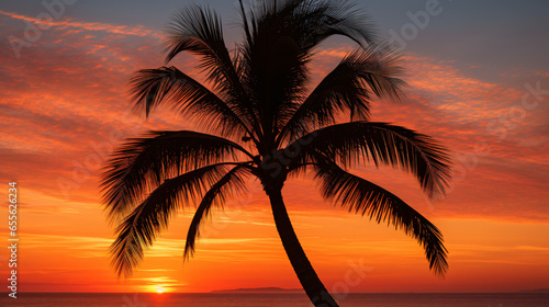 Silhouette palm at sunset © khan