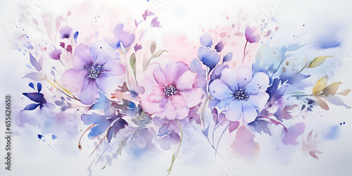 A gentle pastel flower and leaves watercolor wash featuring soft hues of pink  blue  and lavender with offers a soothing and artistic touch  perfect for creative projects