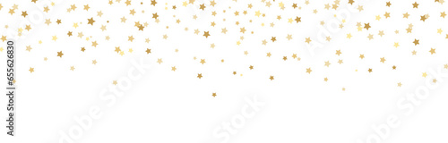 Gold star dust sparkle vector on white. Chaotic cosmic background with gold star elements flying. Gold glitter dust confetti  magic shining sparkles scatter vector.