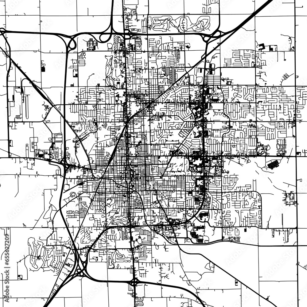 1:1 square aspect ratio vector road map of the city of  Bloomington Illinois in the United States of America with black roads on a white background.