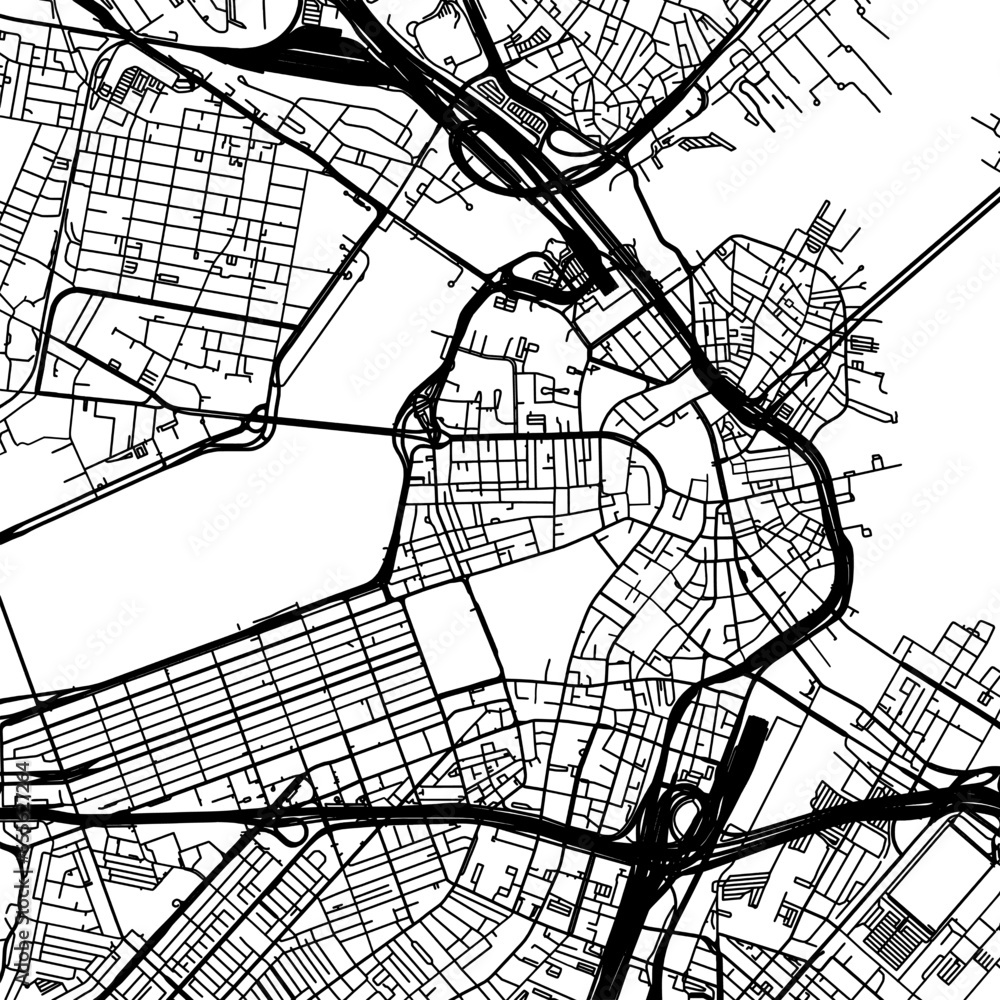 1:1 square aspect ratio vector road map of the city of  Boston Center Massachusetts in the United States of America with black roads on a white background.
