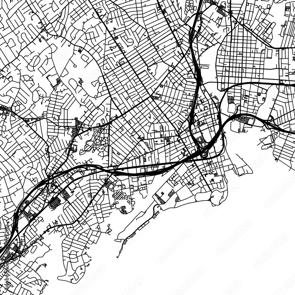 1:1 square aspect ratio vector road map of the city of  Bridgeport Connecticut in the United States of America with black roads on a white background.