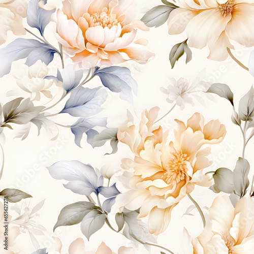 Watercolor background with light orange flowers. Lovely vintage background