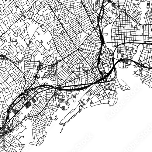 1:1 square aspect ratio vector road map of the city of Bridgeport Connecticut in the United States of America with black roads on a white background.