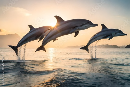 dolphins jumping into the sea © Khani