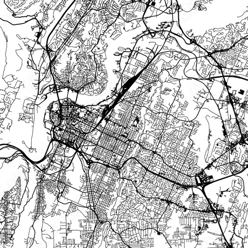 1:1 square aspect ratio vector road map of the city of Chattanooga Tennessee in the United States of America with black roads on a white background.