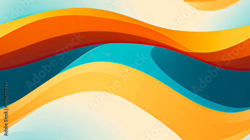 70s Retro Style lines and waves in psychedelic colors in orange, pale blue, yellow and greens. Seamless tapestry wall art or texture pattern.