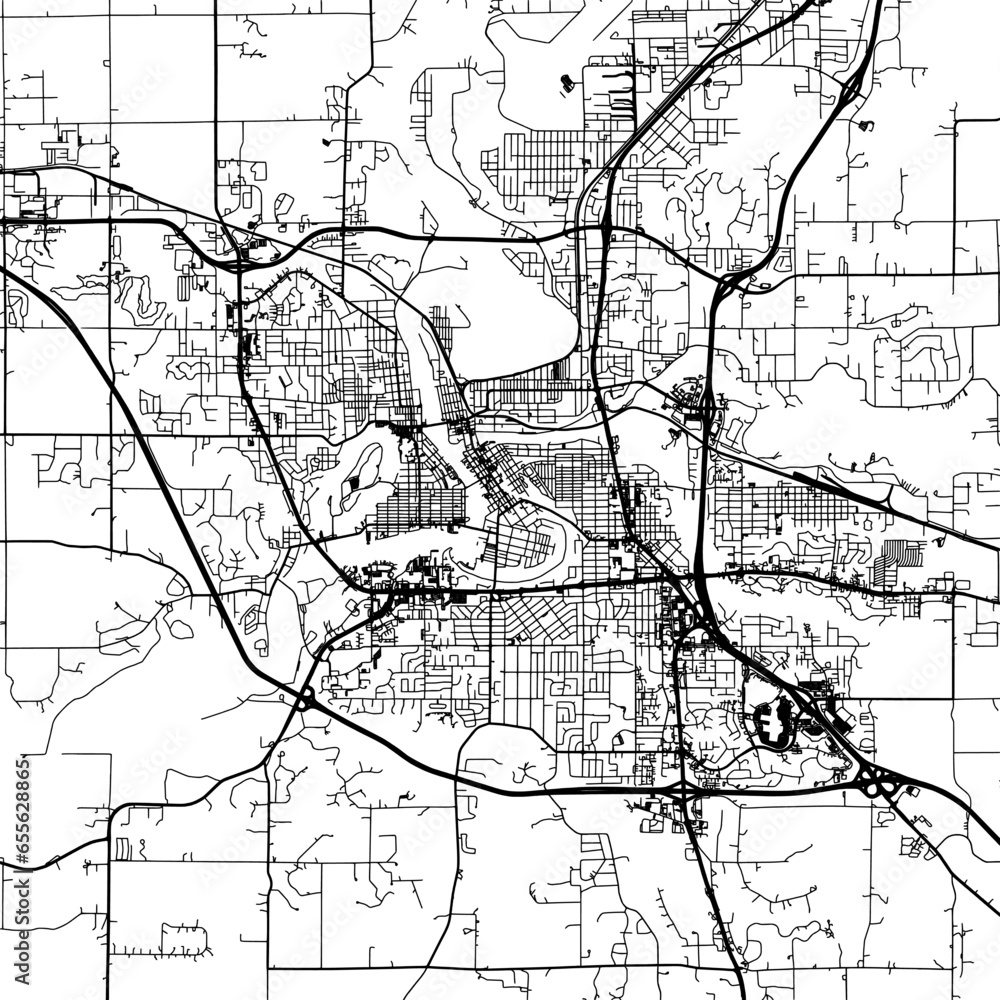 1:1 square aspect ratio vector road map of the city of  Eau Claire Wisconsin in the United States of America with black roads on a white background.