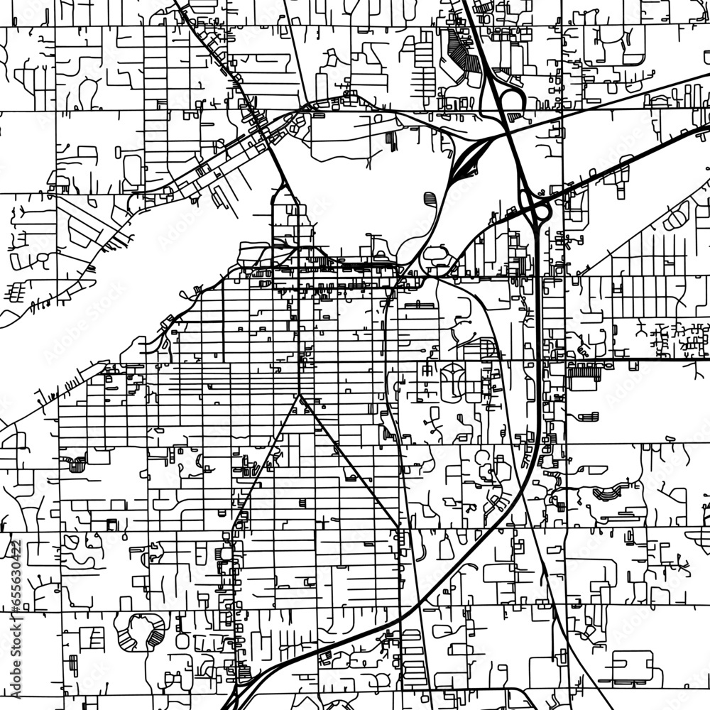 Fototapeta premium 1:1 square aspect ratio vector road map of the city of Holland Michigan in the United States of America with black roads on a white background.