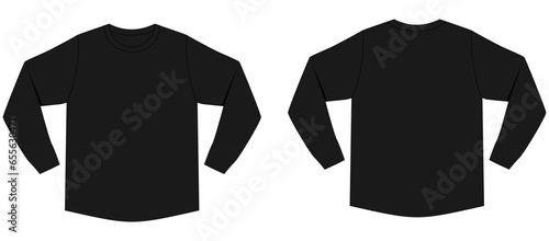 black t shirt long sleeve mock up front and back views