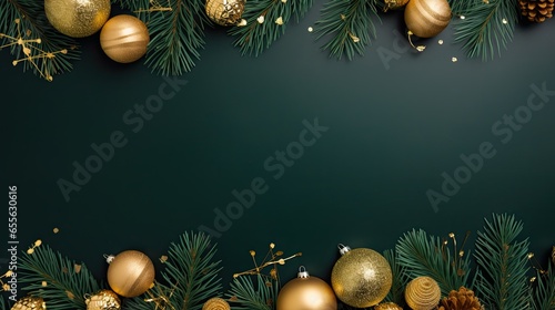 Merry Christmas ornament plant gift green plain background border arrangement photo