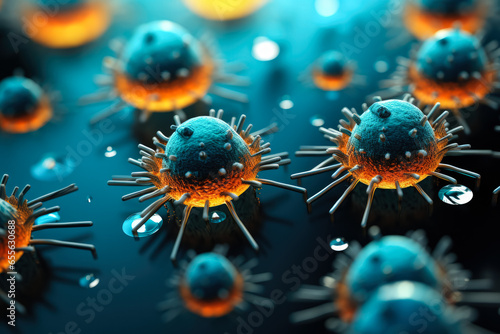 Macro snapshot capturing virus-infected cells under high-resolution microscopic examination 