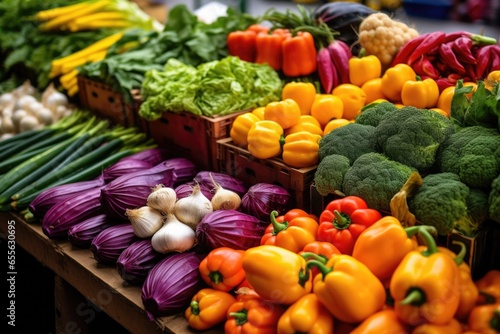 array of colorful vegetables in a farmers market