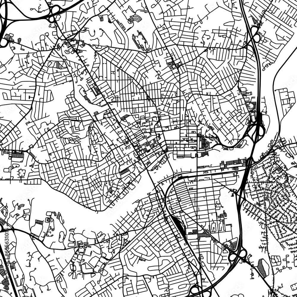 1:1 square aspect ratio vector road map of the city of  Lawrence Massachusetts in the United States of America with black roads on a white background.