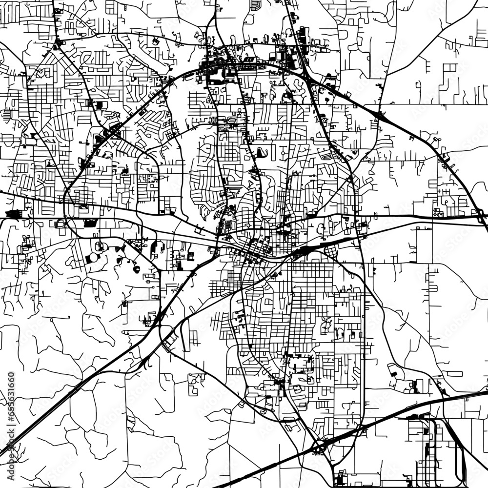 1:1 square aspect ratio vector road map of the city of  Longview Texas in the United States of America with black roads on a white background.