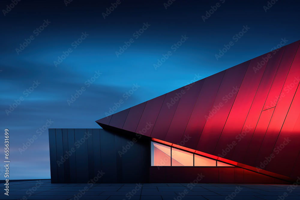 Modern polygon shape black and red building exterior design - obrazy, fototapety, plakaty 