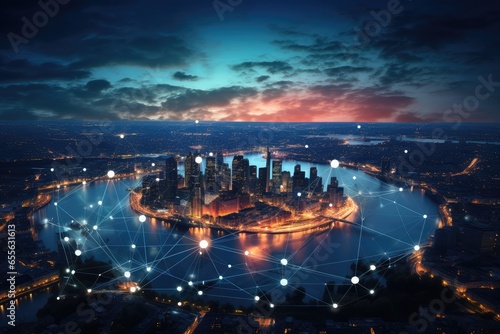 Global network illustration over a city