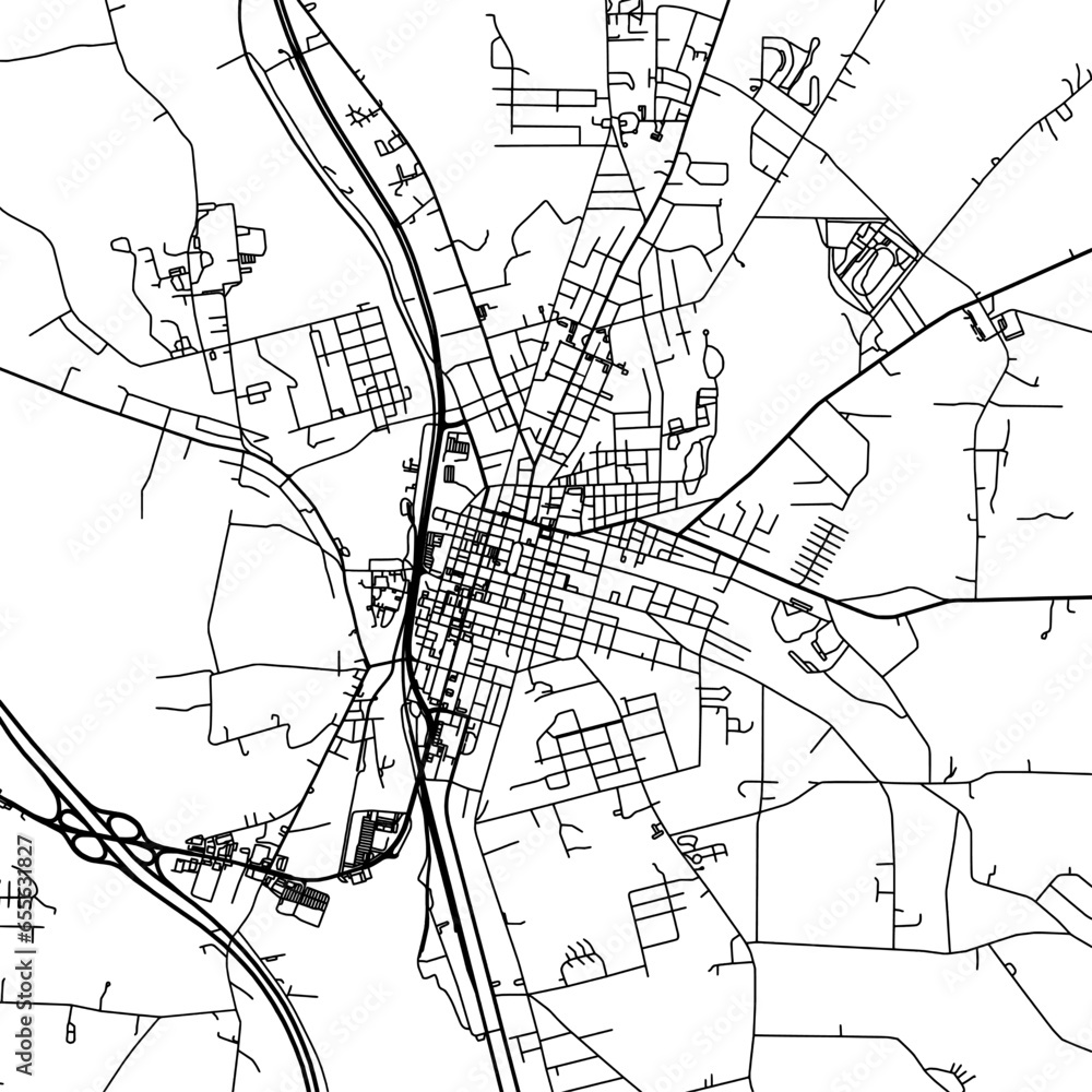 1:1 square aspect ratio vector road map of the city of  Meadville Pennsylvania in the United States of America with black roads on a white background.