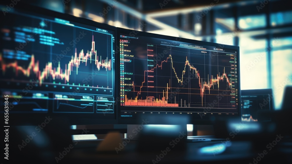 Businessman with a stocks market graph on screen background. 3d AI generated image Businessman with a stocks market graph on screen background. 3d AI generated image