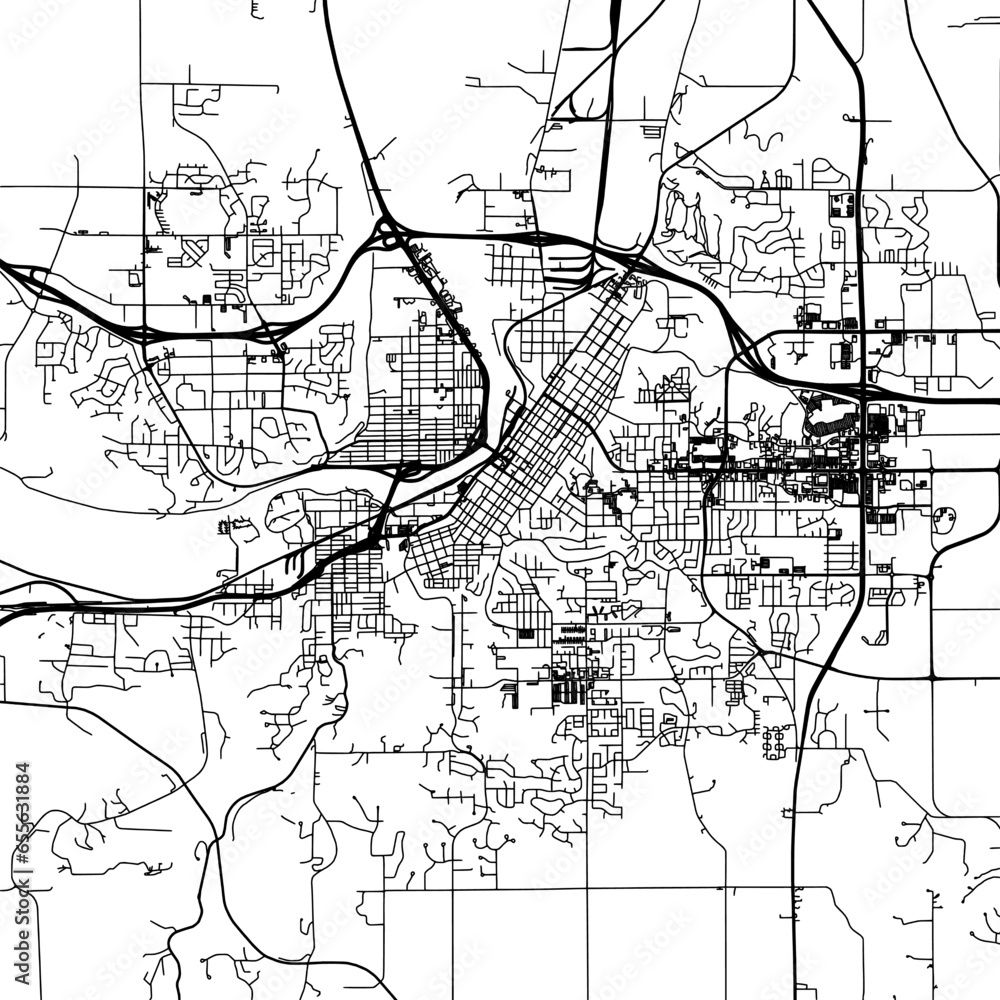 1:1 square aspect ratio vector road map of the city of  Mankato Minnesota in the United States of America with black roads on a white background.