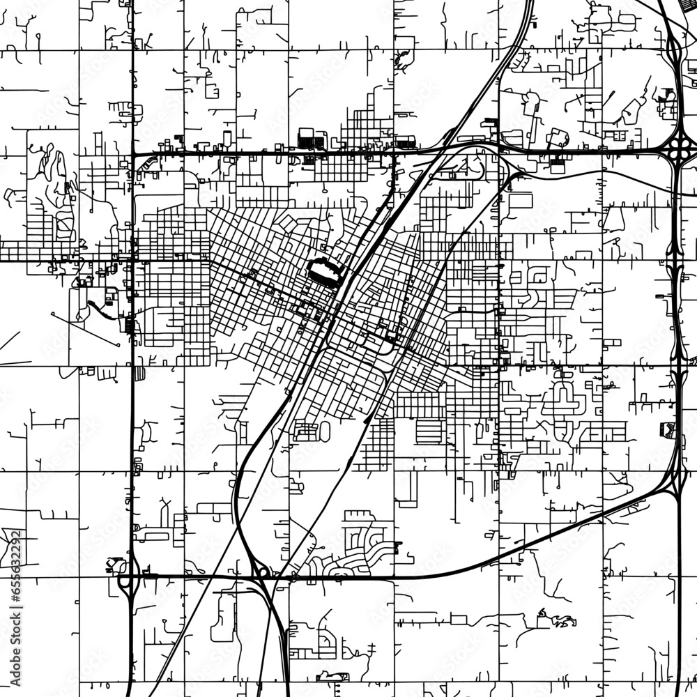 1:1 square aspect ratio vector road map of the city of  Muskogee Oklahoma in the United States of America with black roads on a white background.