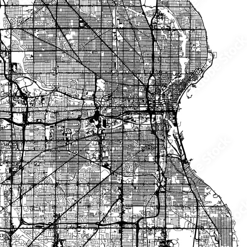 1:1 square aspect ratio vector road map of the city of  Milwaukee Wisconsin in the United States of America with black roads on a white background. photo