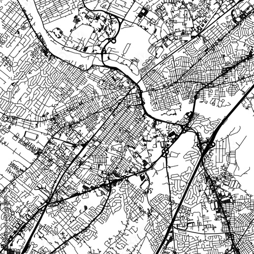 1:1 square aspect ratio vector road map of the city of New Brunswick New Jersey in the United States of America with black roads on a white background.