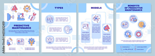 2D predictive maintenance brochure template, leaflet design with thin line icons, 4 vector layouts.