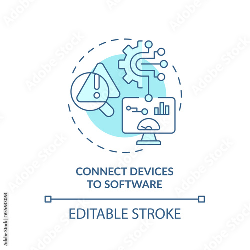 2D editable blue icon connect devices to software concept, isolated vector, predictive maintenance thin line monochromatic illustration.