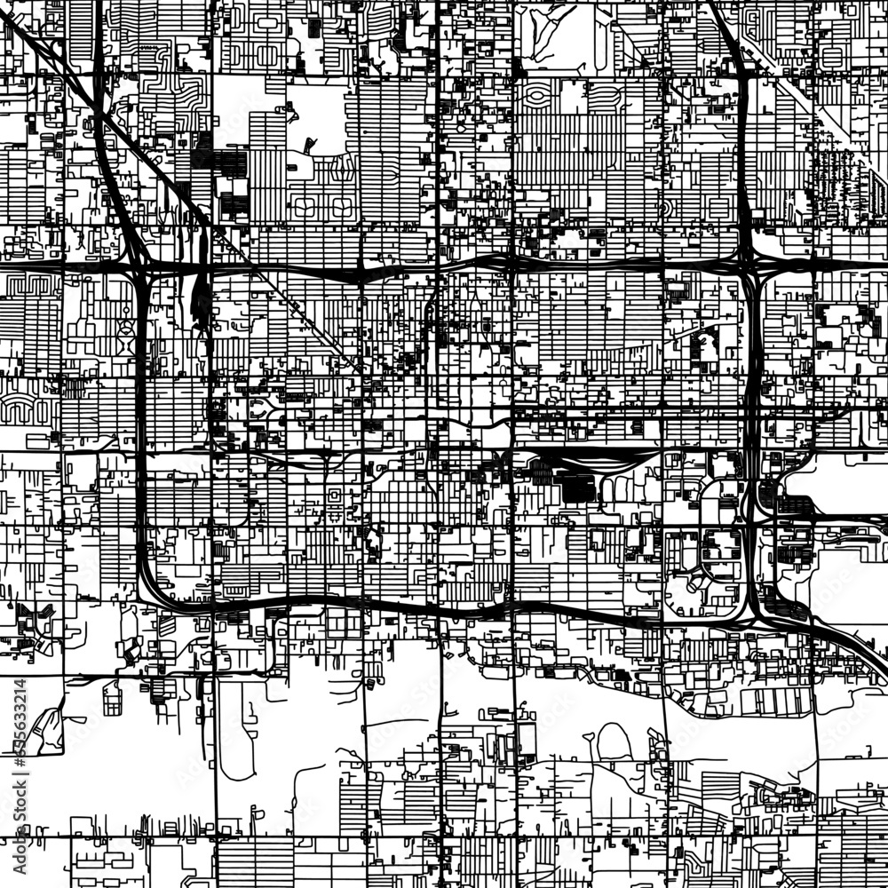 1:1 square aspect ratio vector road map of the city of  Phoenix Centre Arizona in the United States of America with black roads on a white background.