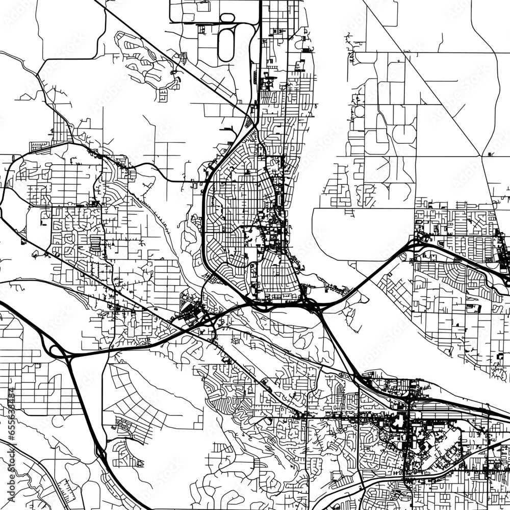 Fototapeta premium 1:1 square aspect ratio vector road map of the city of Richland Washington in the United States of America with black roads on a white background.