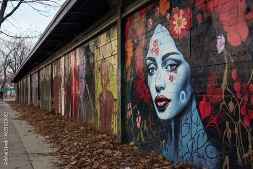vandalisme of cultural mural on a urban wall