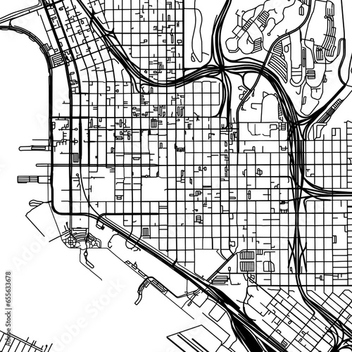 1:1 square aspect ratio vector road map of the city of  San Diego Center California in the United States of America with black roads on a white background. photo