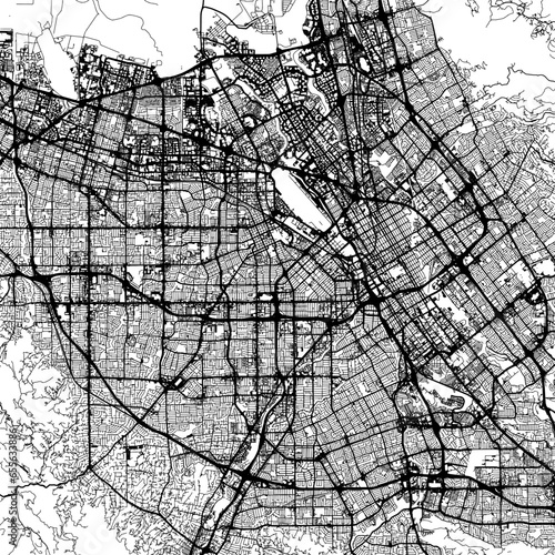 1:1 square aspect ratio vector road map of the city of  San Jose California in the United States of America with black roads on a white background.