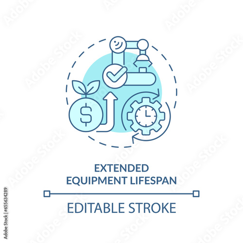 2D editable blue icon extended equipment lifespan concept, isolated vector, predictive maintenance thin line monochromatic illustration.