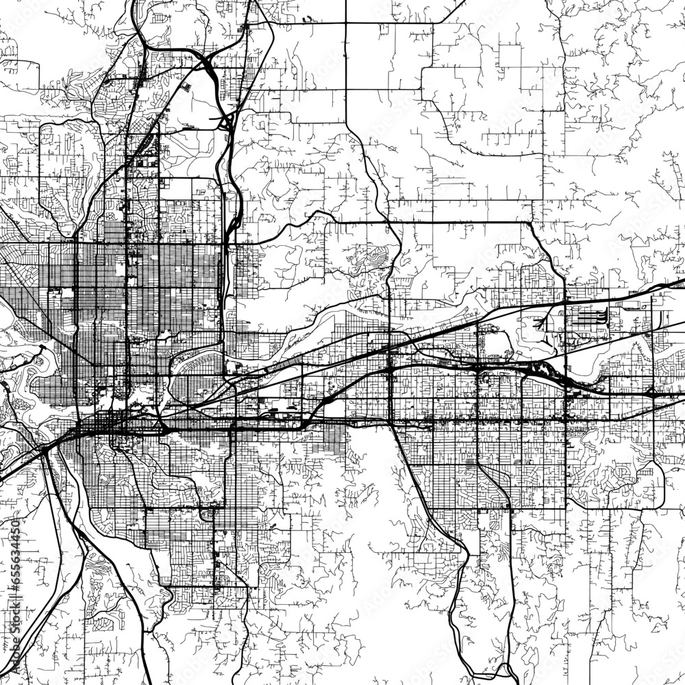 Naklejka premium 1:1 square aspect ratio vector road map of the city of Spokane Metro Washington in the United States of America with black roads on a white background.