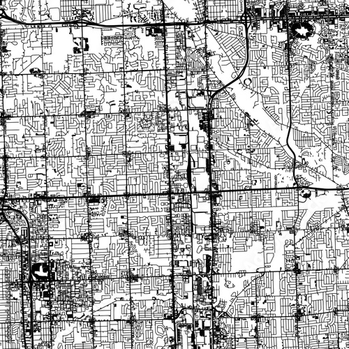 1:1 square aspect ratio vector road map of the city of  Sterling Heights Michigan in the United States of America with black roads on a white background.