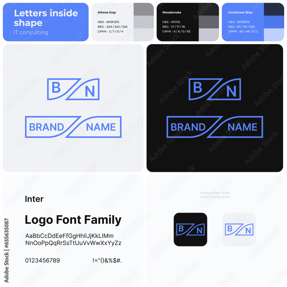 Obraz premium IT consulting thin line business logo with brand name. Integration and interconnection icon. Visual identity. Template with inter font. Suitable for information technology, service, business solution.