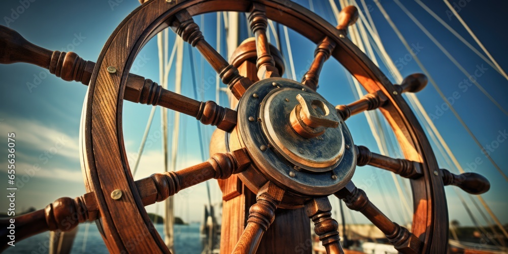 A Ships Wheel Stands As An Iconic Symbol Of Maritime Adventures
