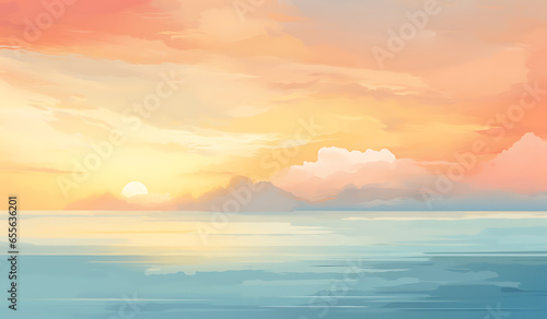 An enchanting gradient that transitions from warm, soft oranges and yellows at the horizon to soothing pastel blues high above that captures the serene beauty of a tranquil sunset or sunrise © MarkVincent