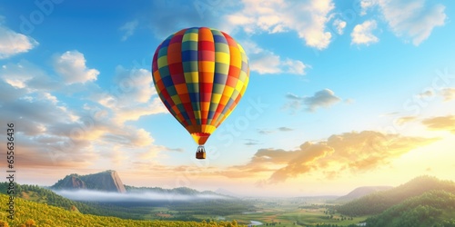 A Colorful Hot Air Balloon Floating Gracefully In The Sky . Сoncept Hot Air Balloons, Sky Adventures, Colorful Skies, Graceful Floating