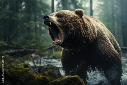 a bear roaring in the wild